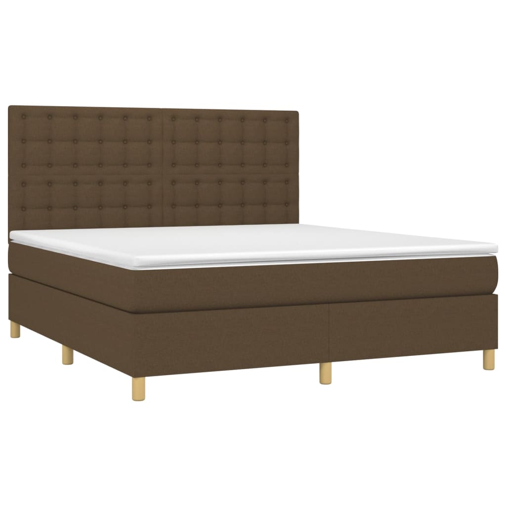 vidaXL Κρεβάτι Boxspring με Στρώμα & LED Σκ.Καφέ 160x200εκ. Υφασμάτινο