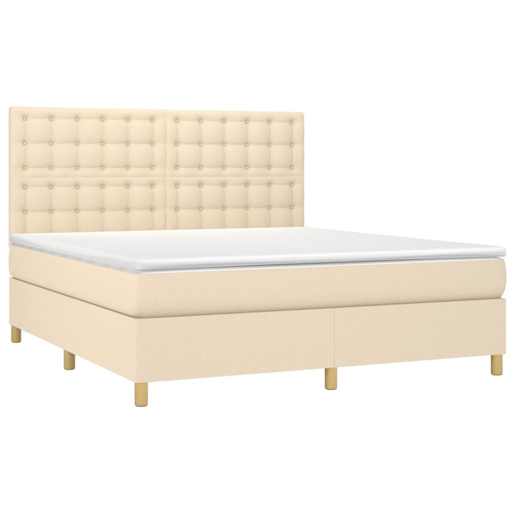 vidaXL Κρεβάτι Boxspring με Στρώμα & LED Κρεμ 160x200 εκ. Υφασμάτινο