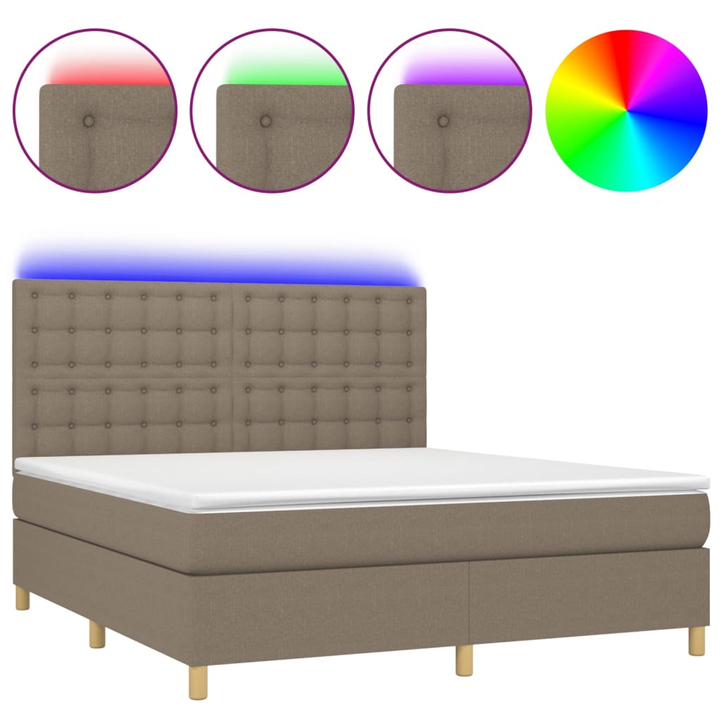 vidaXL Κρεβάτι Boxspring με Στρώμα & LED Taupe 180x200 εκ. Υφασμάτινο