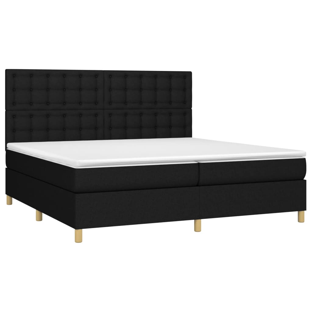 vidaXL Κρεβάτι Boxspring με Στρώμα & LED Μαύρο 200x200 εκ. Υφασμάτινο