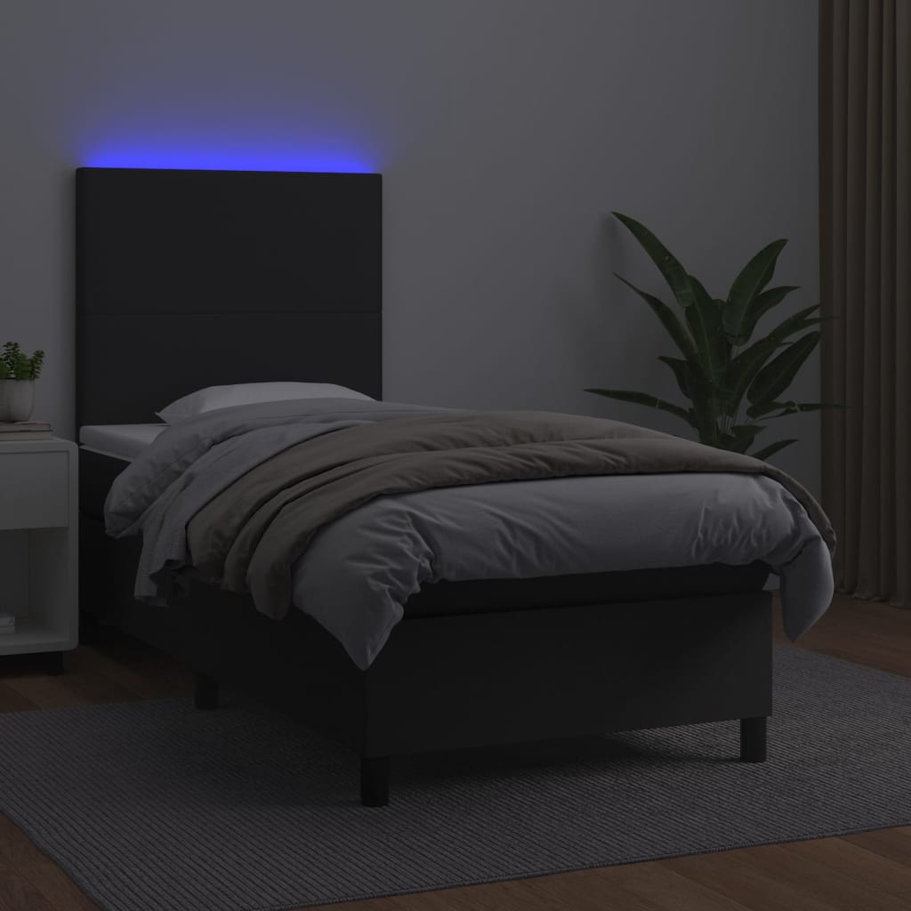 vidaXL Κρεβάτι Boxspring με Στρώμα & LED Μαύρο 80x200 εκ. Συνθ. Δέρμα