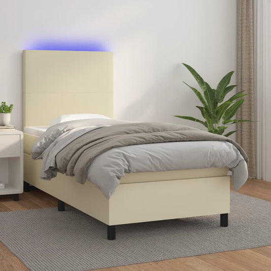 vidaXL Κρεβάτι Boxspring με Στρώμα & LED Κρεμ 80x200 εκ. Συνθ. Δέρμα