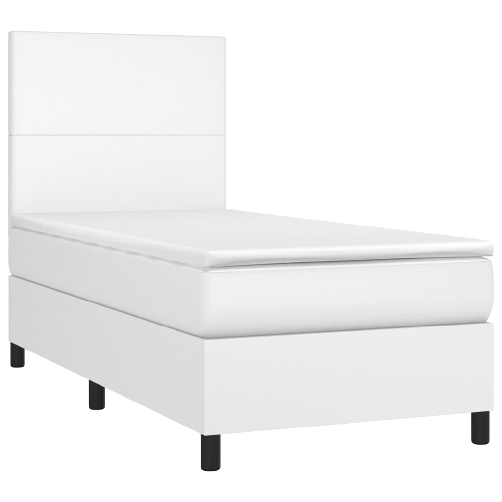 vidaXL Κρεβάτι Boxspring με Στρώμα & LED Λευκό 90x190 εκ. Συνθ. Δέρμα