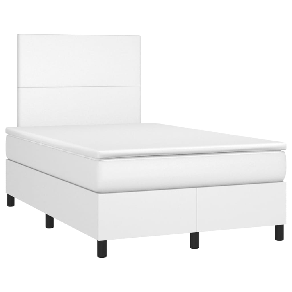 vidaXL Κρεβάτι Boxspring με Στρώμα & LED Λευκό 120x200 εκ. Συνθ. Δέρμα
