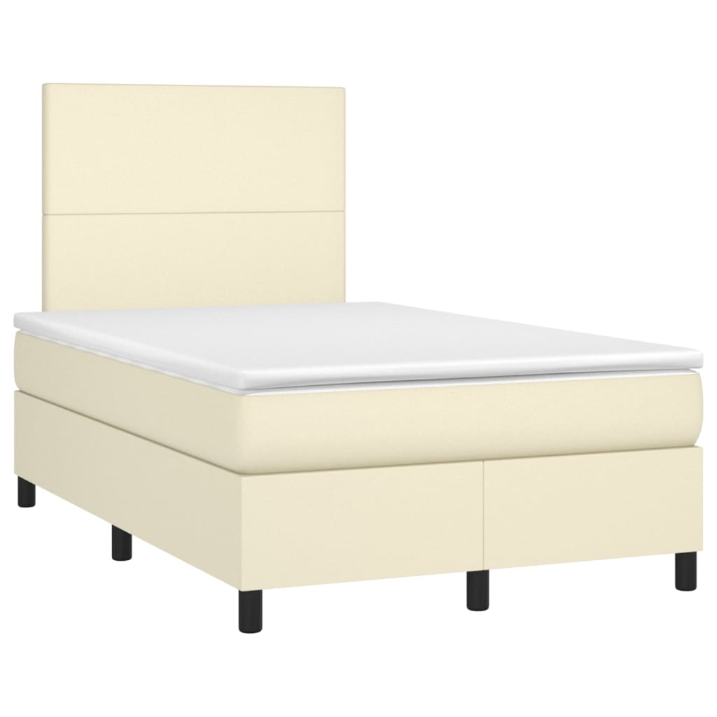 vidaXL Κρεβάτι Boxspring με Στρώμα & LED Κρεμ 120x200 εκ. Συνθ. Δέρμα