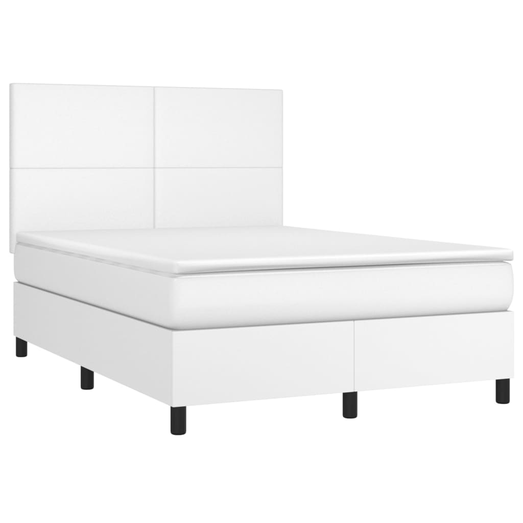 vidaXL Κρεβάτι Boxspring με Στρώμα & LED Λευκό 140x190 εκ. Συνθ. Δέρμα