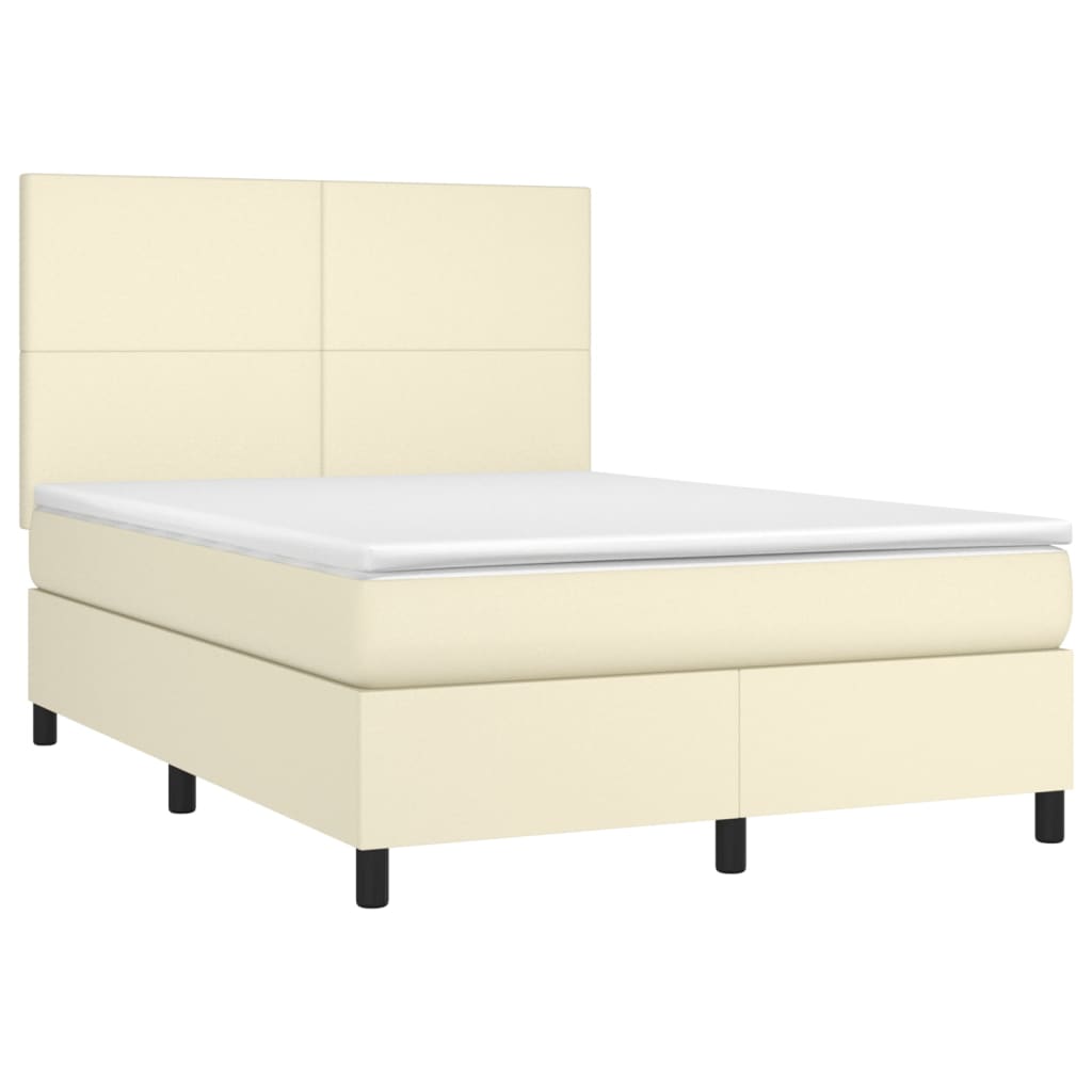 vidaXL Κρεβάτι Boxspring με Στρώμα & LED Κρεμ 140x190 εκ. Συνθ. Δέρμα