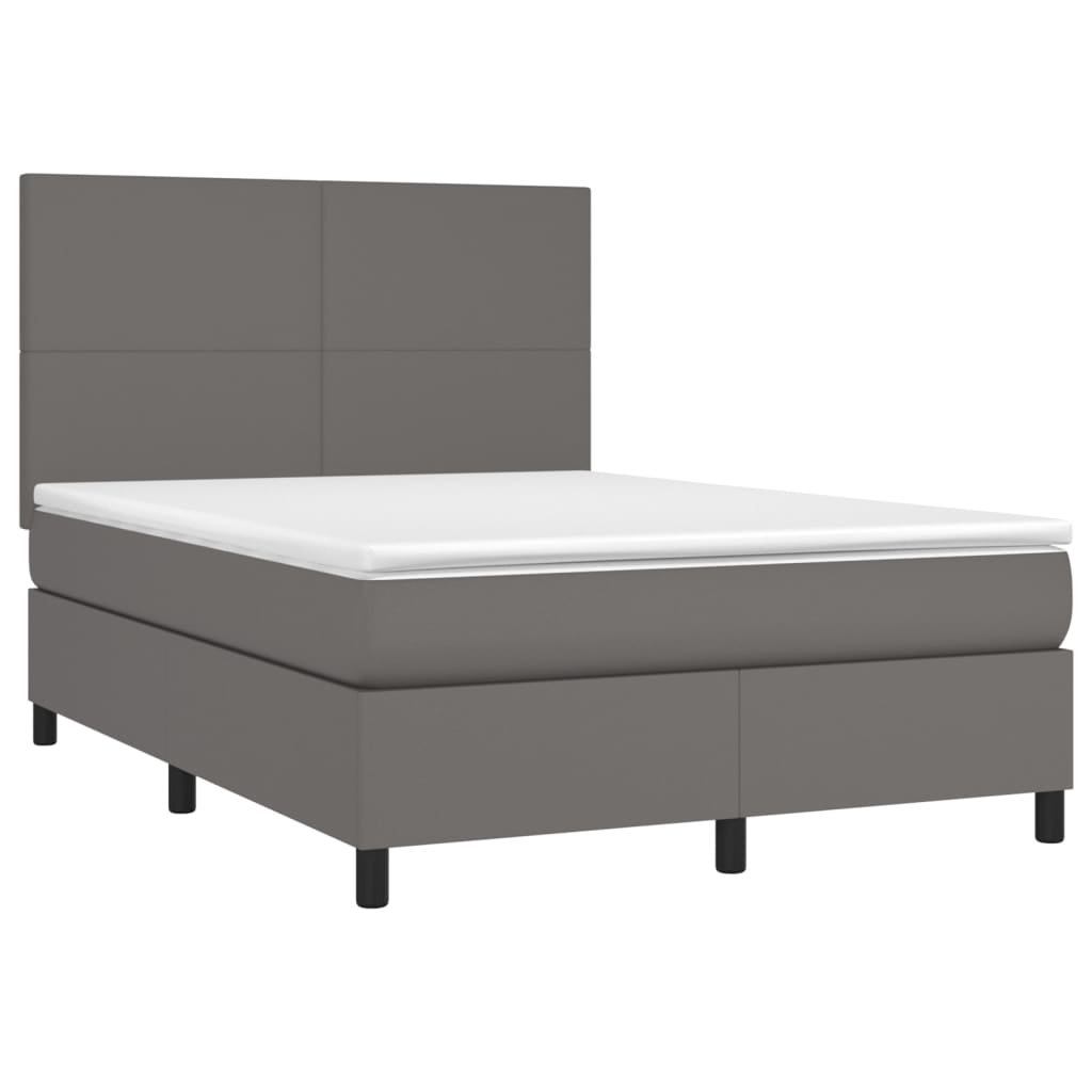 vidaXL Κρεβάτι Boxspring με Στρώμα & LED Γκρι 140x190 εκ. Συνθ. Δέρμα