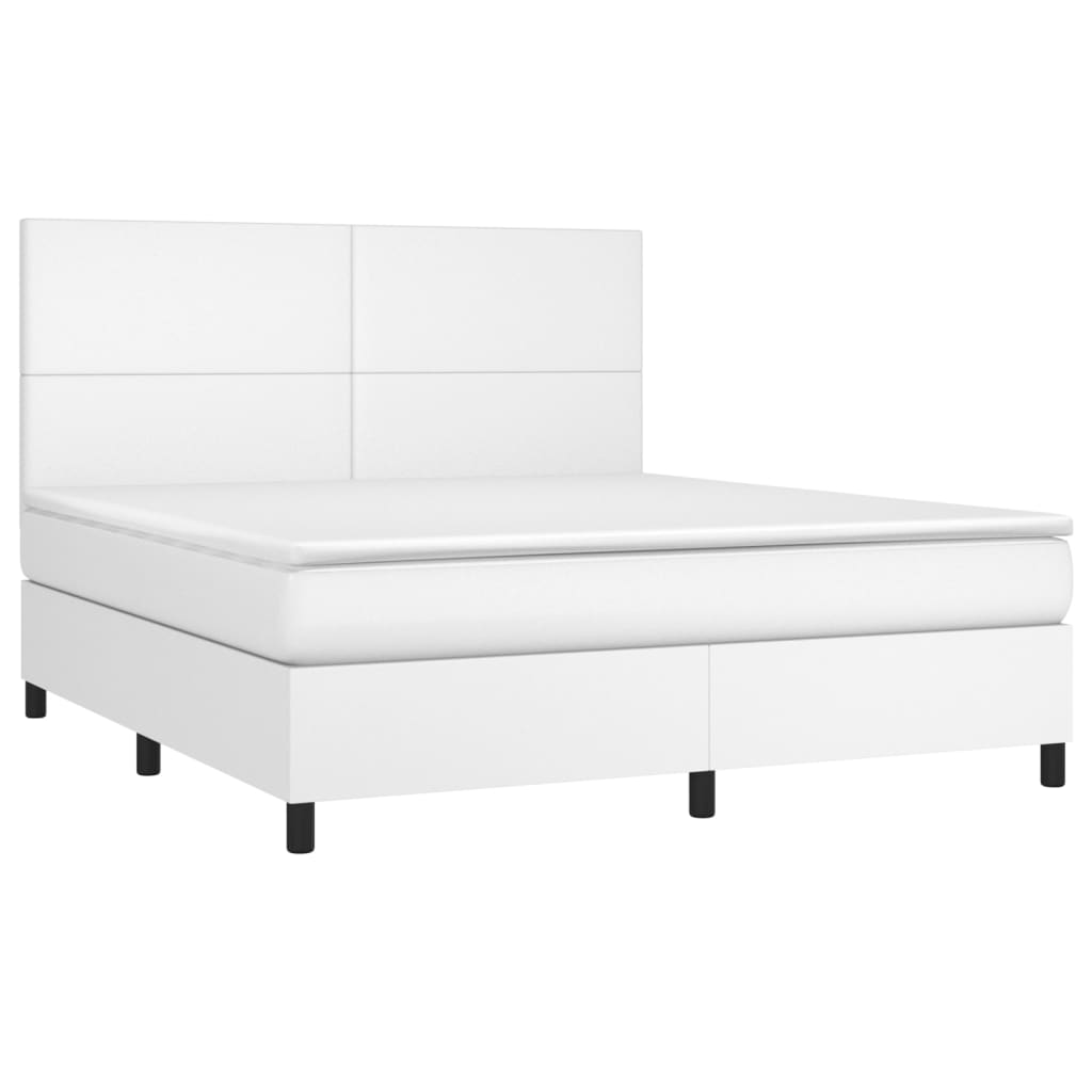 vidaXL Κρεβάτι Boxspring με Στρώμα & LED Λευκό 160x200 εκ. Συνθ. Δέρμα