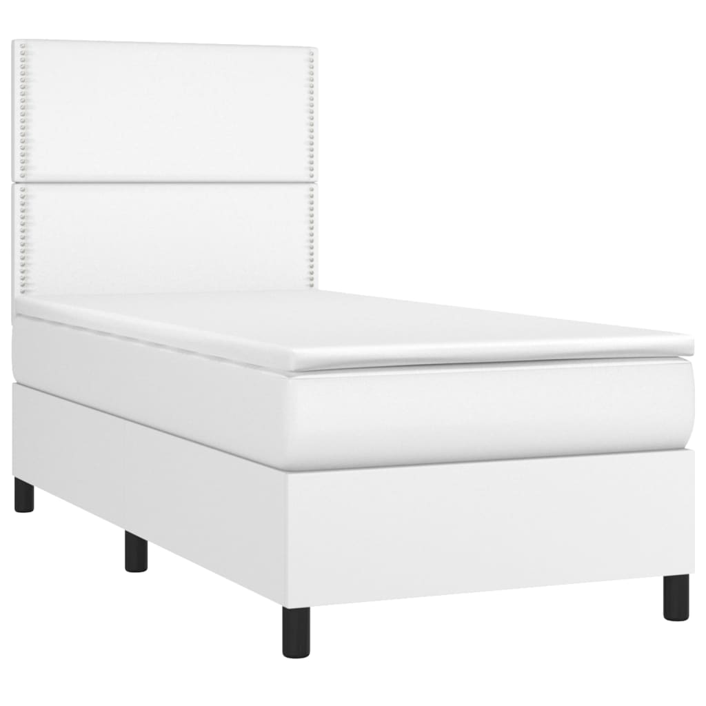vidaXL Κρεβάτι Boxspring με Στρώμα & LED Λευκό 100x200 εκ. Συνθ. Δέρμα