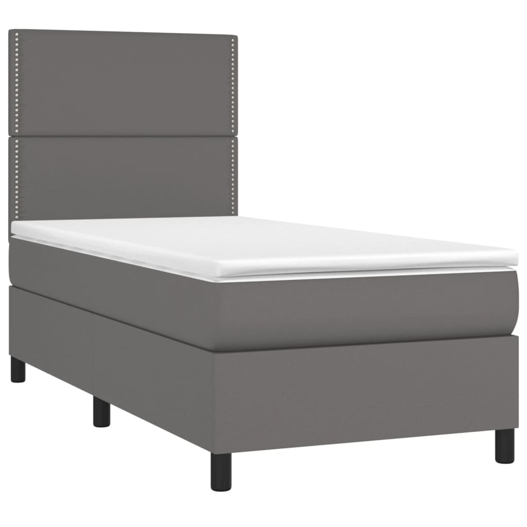 vidaXL Κρεβάτι Boxspring με Στρώμα & LED Γκρι 100x200 εκ. Συνθ. Δέρμα