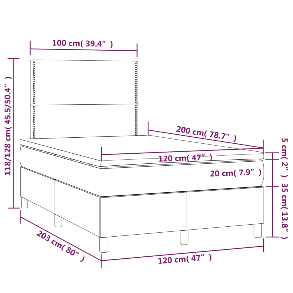vidaXL Κρεβάτι Boxspring με Στρώμα & LED Λευκό 120x200 εκ. Συνθ. Δέρμα