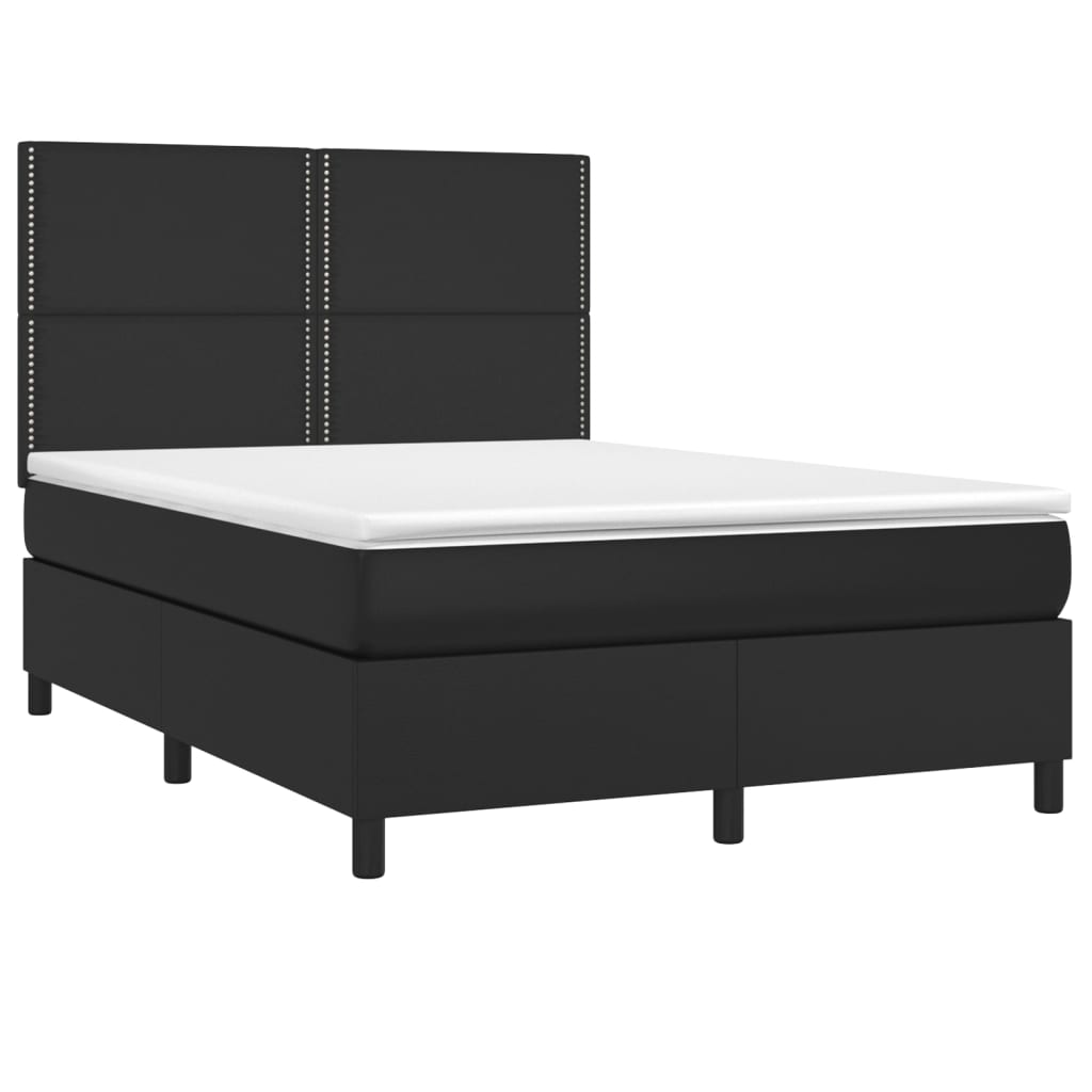 vidaXL Κρεβάτι Boxspring με Στρώμα & LED Μαύρο 140x200 εκ. Συνθ. Δέρμα