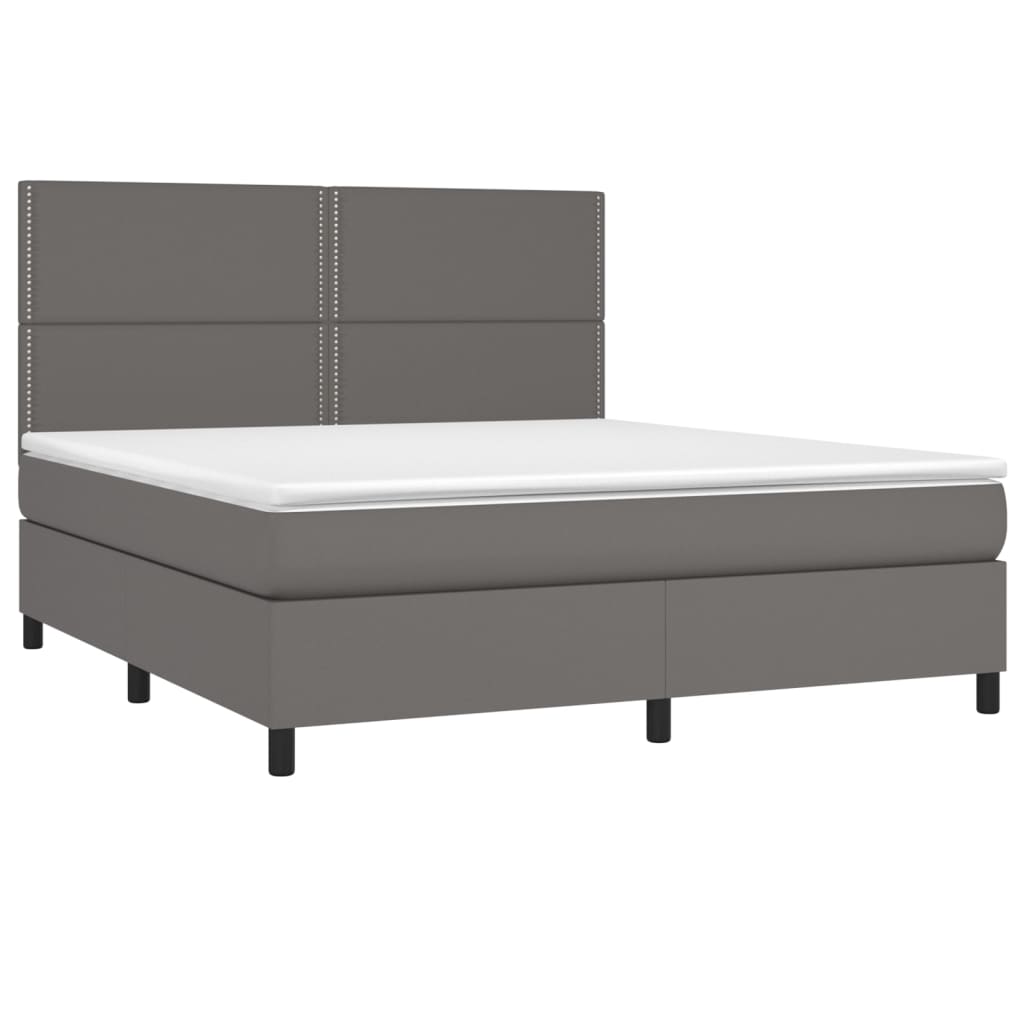 vidaXL Κρεβάτι Boxspring με Στρώμα & LED Γκρι 180x200 εκ. Συνθ. Δέρμα