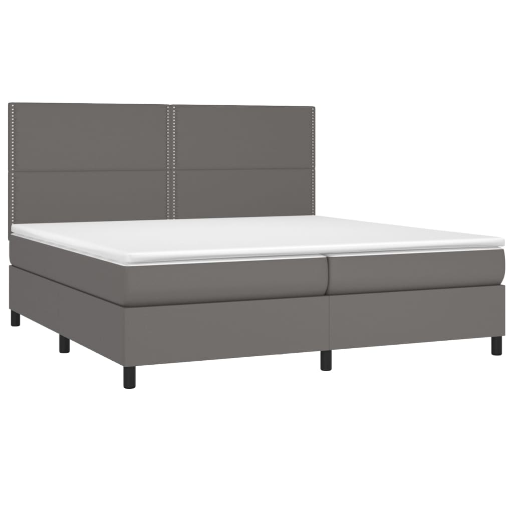 vidaXL Κρεβάτι Boxspring με Στρώμα & LED Γκρι 200x200 εκ. Συνθ. Δέρμα