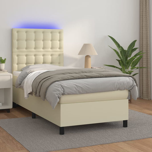 vidaXL Κρεβάτι Boxspring με Στρώμα & LED Κρεμ 80x200 εκ. Συνθ. Δέρμα