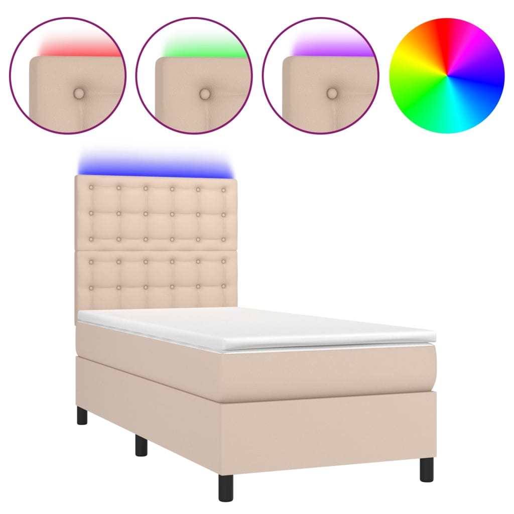 vidaXL Κρεβάτι Boxspring Στρώμα&LED Καπουτσίνο 80x200 εκ. Συνθ. Δέρμα