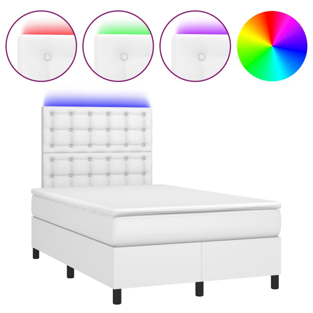 vidaXL Κρεβάτι Boxspring με Στρώμα & LED Λευκό 120x200 εκ. Συνθ. Δέρμα