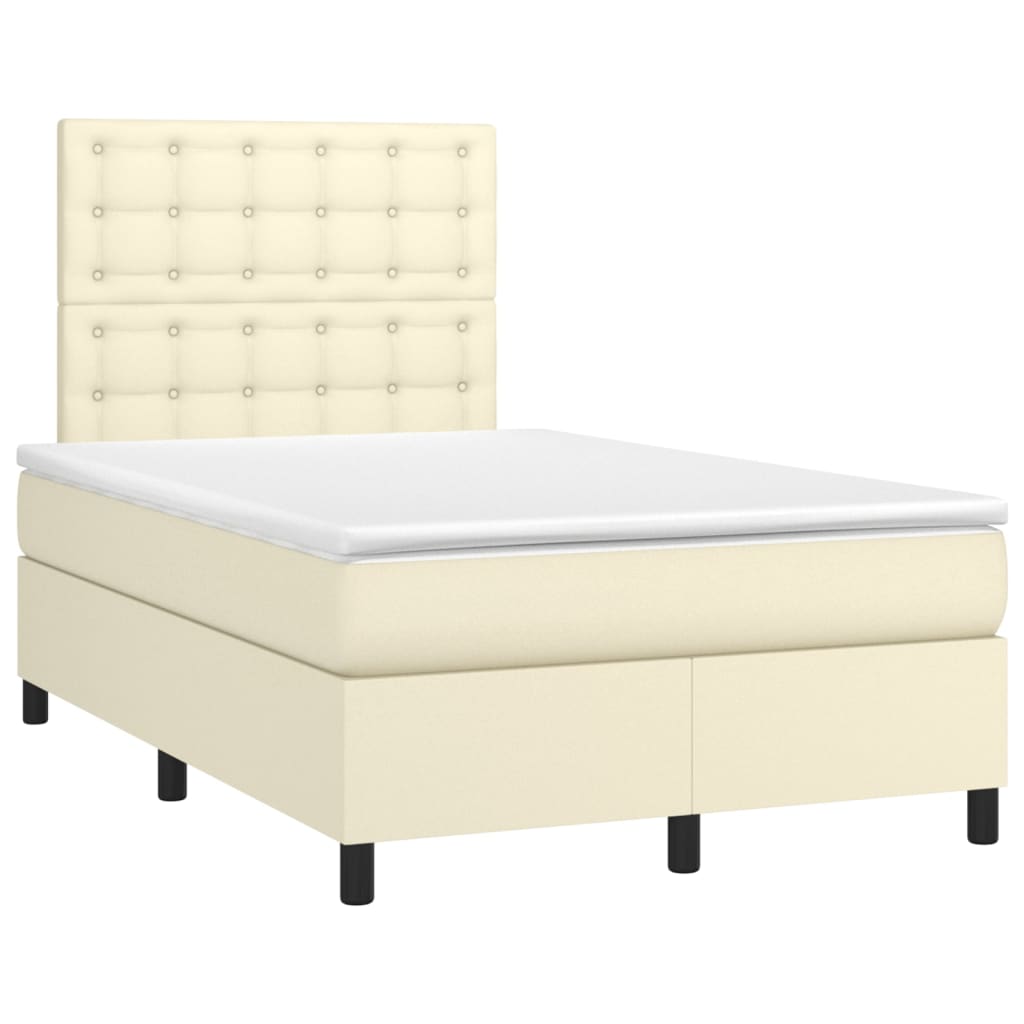 vidaXL Κρεβάτι Boxspring με Στρώμα & LED Κρεμ 120x200 εκ. Συνθ. Δέρμα