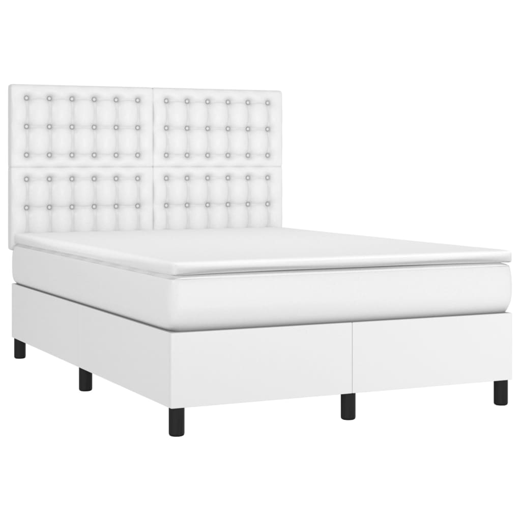 vidaXL Κρεβάτι Boxspring με Στρώμα & LED Λευκό 140x190 εκ. Συνθ. Δέρμα