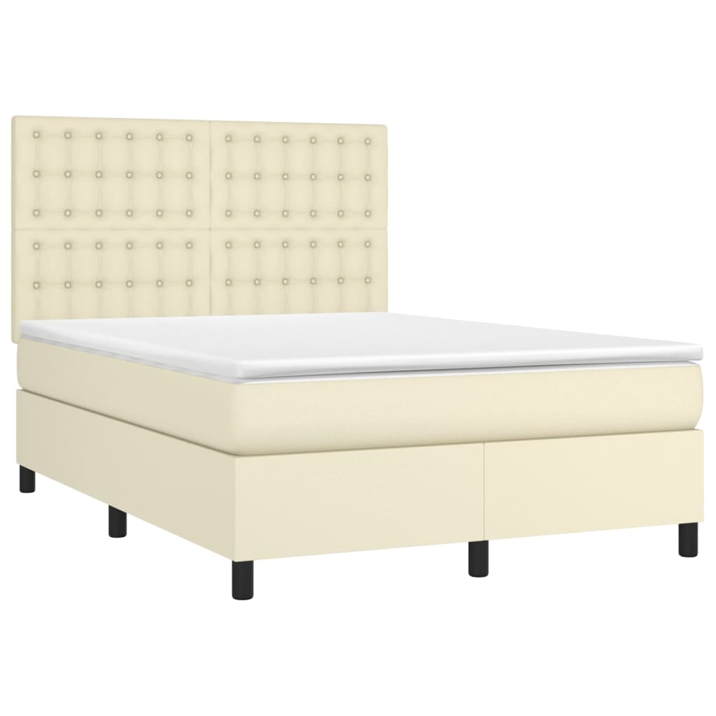 vidaXL Κρεβάτι Boxspring με Στρώμα & LED Κρεμ 140x200 εκ. Συνθ. Δέρμα
