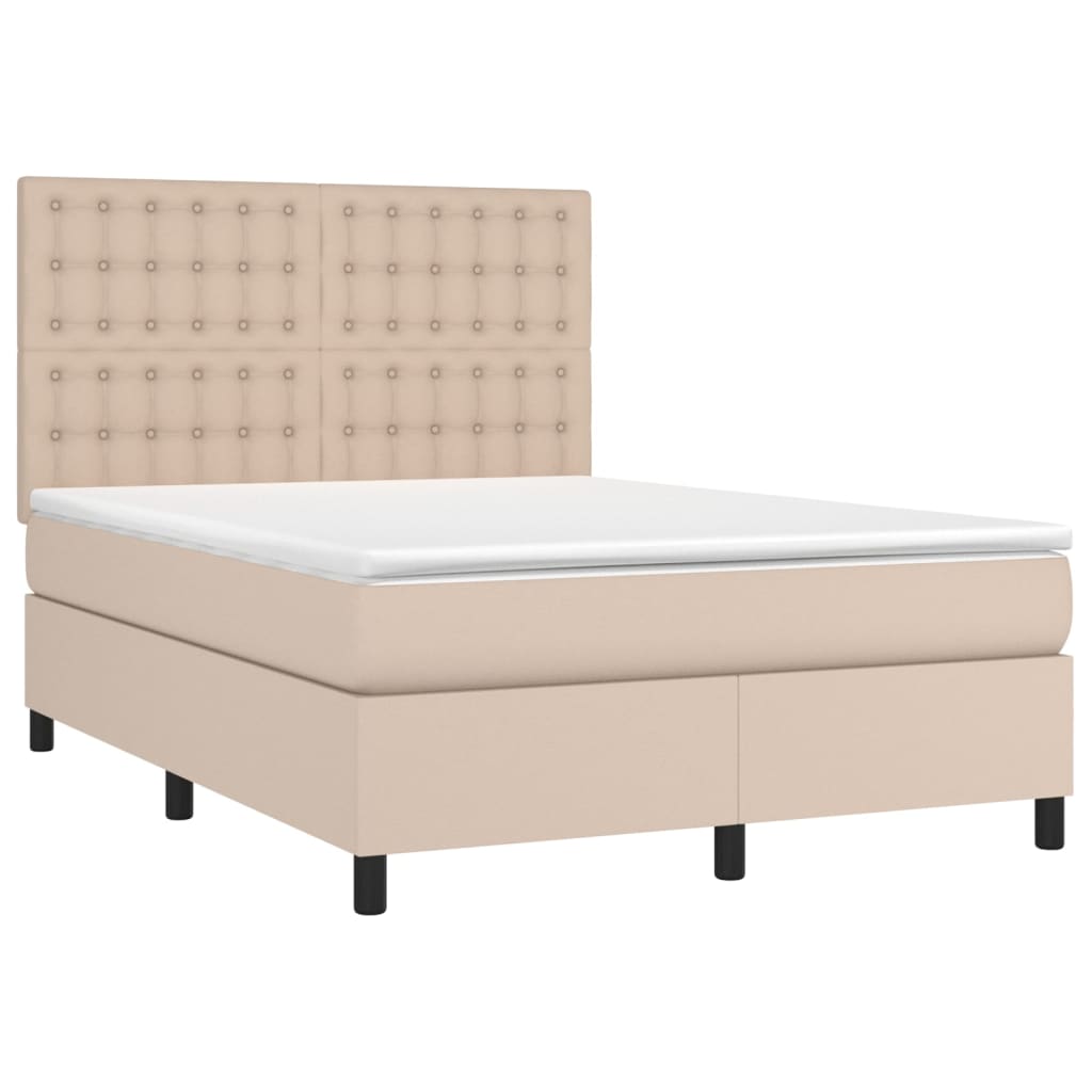 vidaXL Κρεβάτι Boxspring Στρώμα&LED Καπουτσίνο 140x200 εκ. Συνθ. Δέρμα