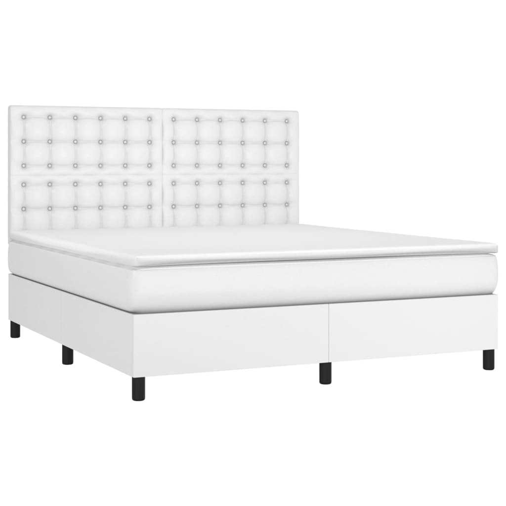 vidaXL Κρεβάτι Boxspring με Στρώμα & LED Λευκό 160x200 εκ. Συνθ. Δέρμα