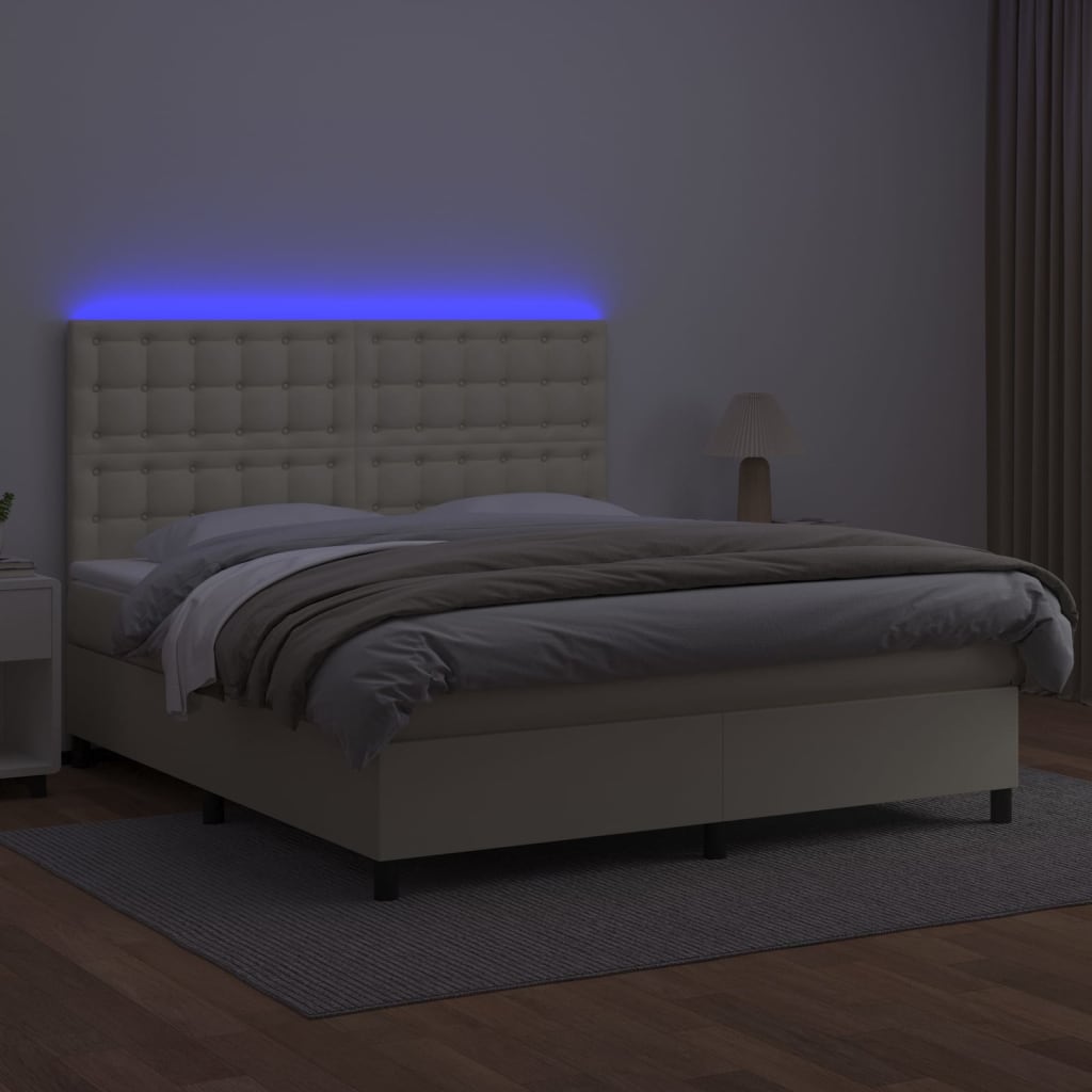 vidaXL Κρεβάτι Boxspring με Στρώμα & LED Κρεμ 160x200 εκ. Συνθ. Δέρμα