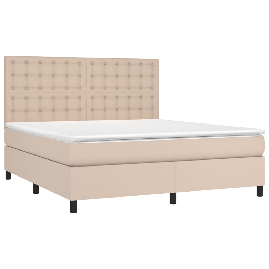 vidaXL Κρεβάτι Boxspring Στρώμα&LED Καπουτσίνο 160x200 εκ. Συνθ. Δέρμα