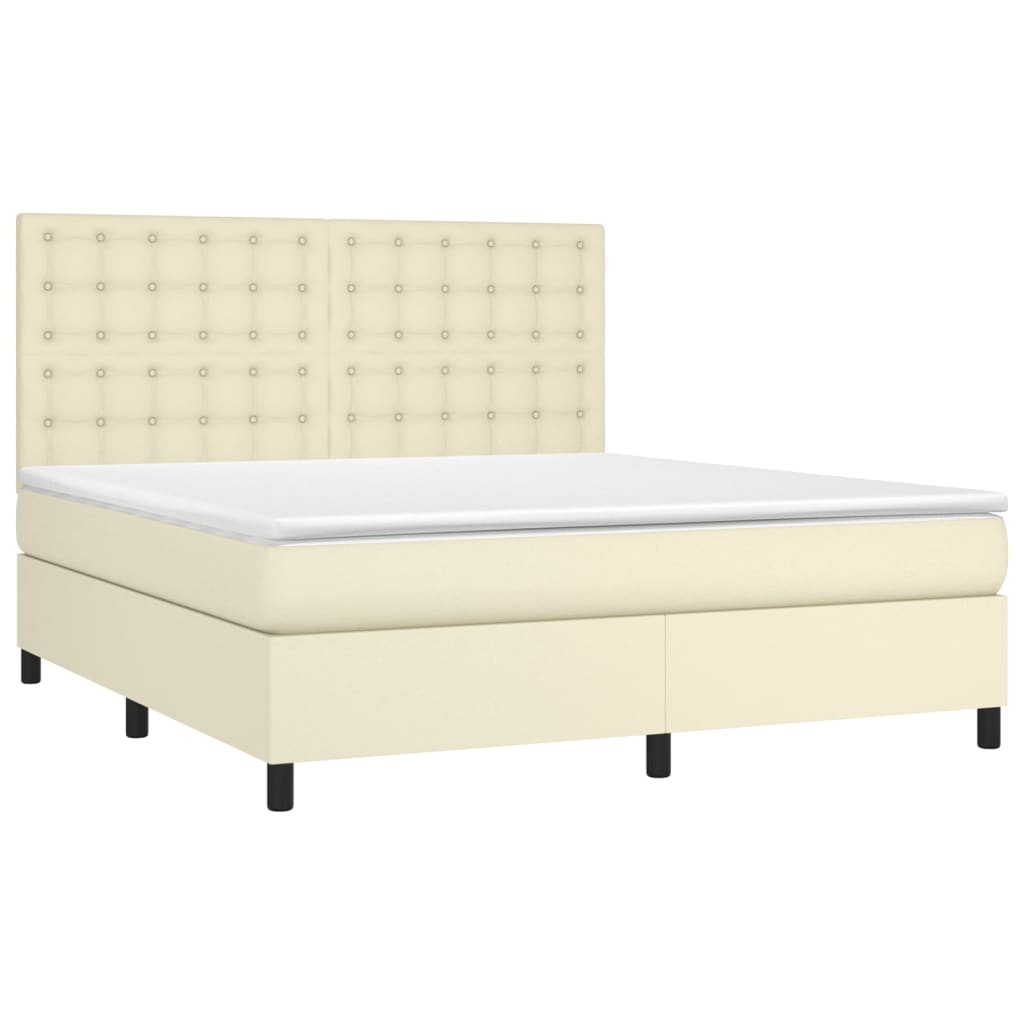 vidaXL Κρεβάτι Boxspring με Στρώμα & LED Κρεμ 180x200 εκ. Συνθ. Δέρμα