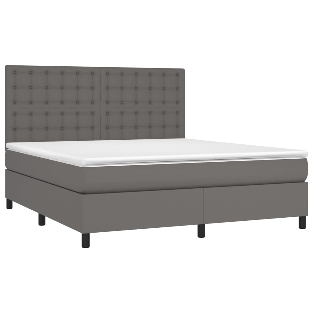 vidaXL Κρεβάτι Boxspring με Στρώμα & LED Γκρι 180x200 εκ. Συνθ. Δέρμα