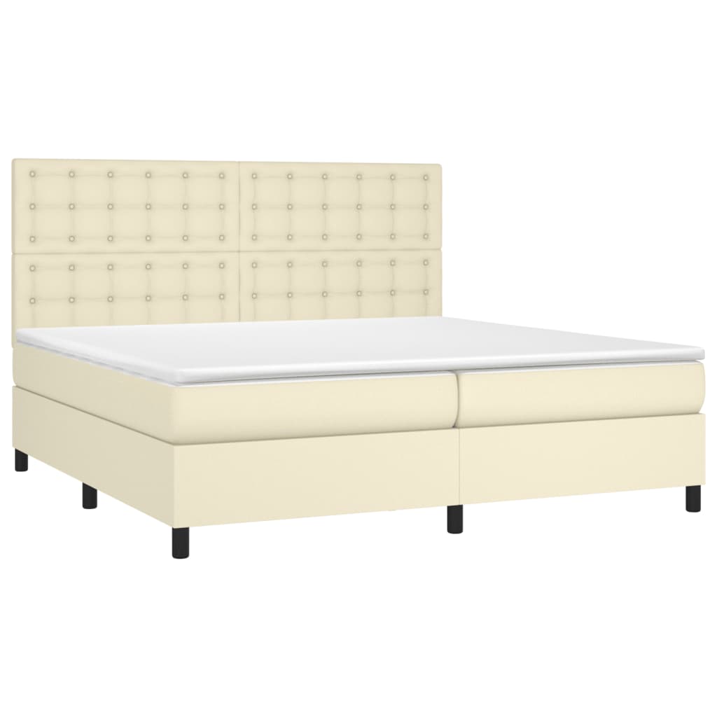 vidaXL Κρεβάτι Boxspring με Στρώμα & LED Κρεμ 200x200 εκ. Συνθ. Δέρμα
