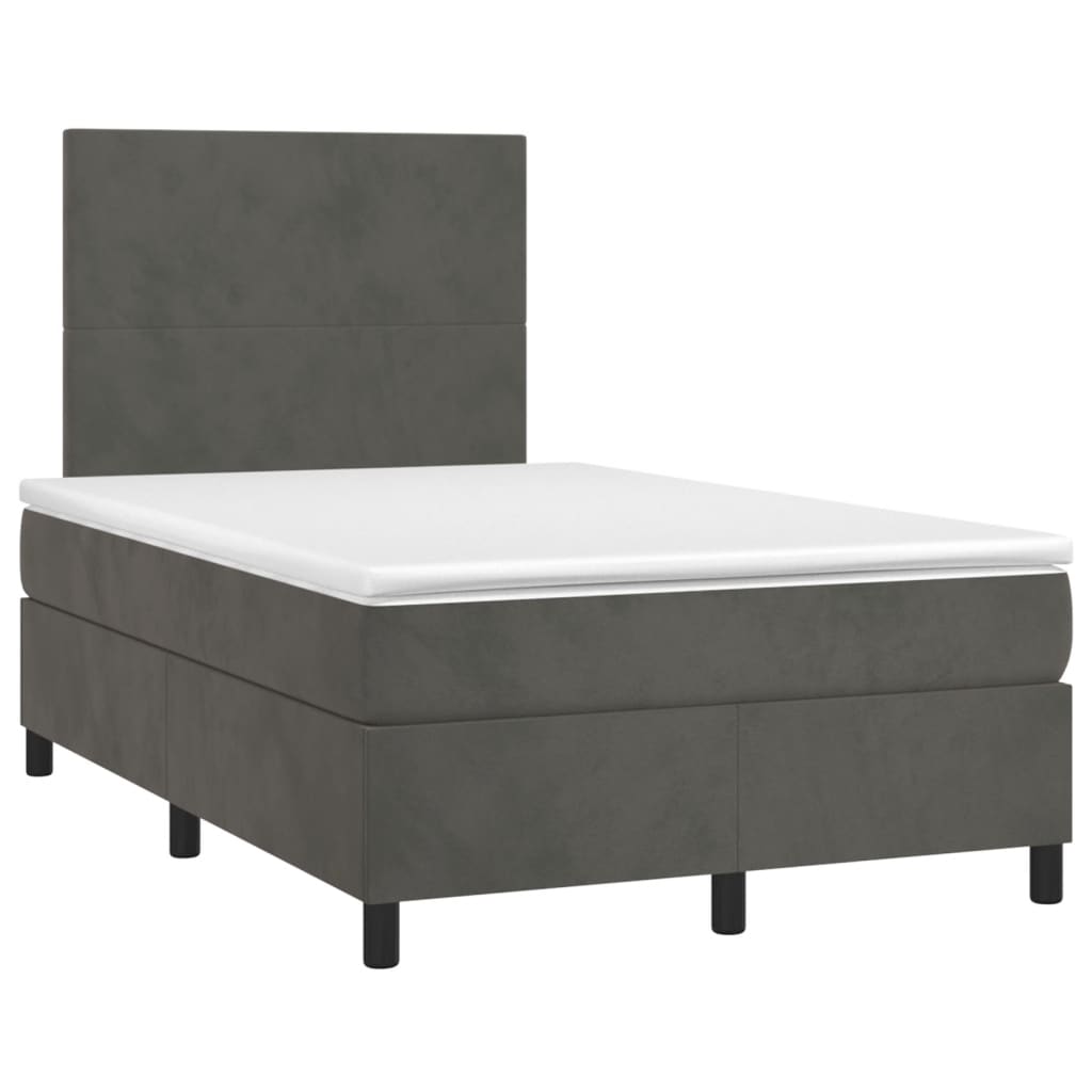 vidaXL Κρεβάτι Boxspring με Στρώμα & LED Σκ. Γκρι 120x200εκ. Βελούδινο