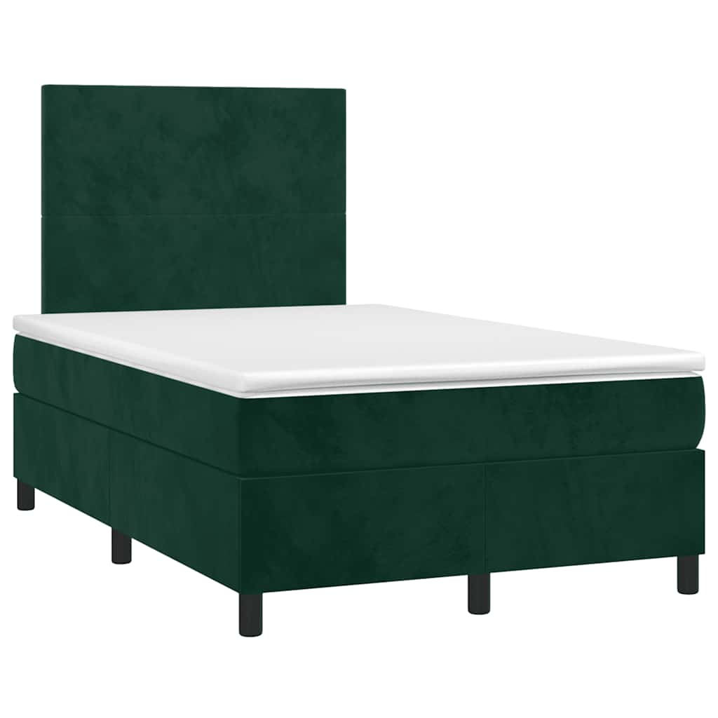 vidaXL Κρεβάτι Boxspring με Στρώμα & LED Σκ. Πράσινο 120x200εκ Βελούδο