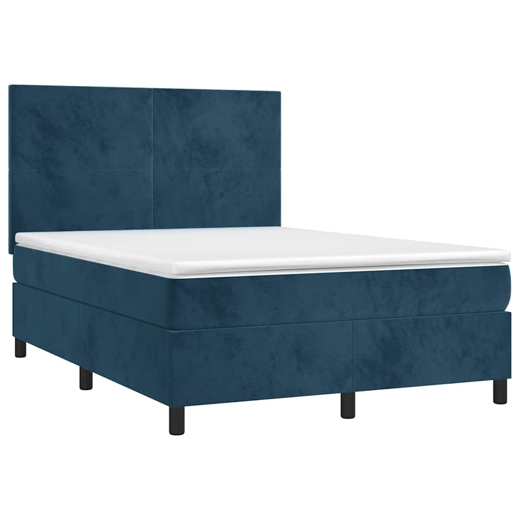 vidaXL Κρεβάτι Boxspring με Στρώμα & LED Σκ. Μπλε 140x200εκ. Βελούδινο