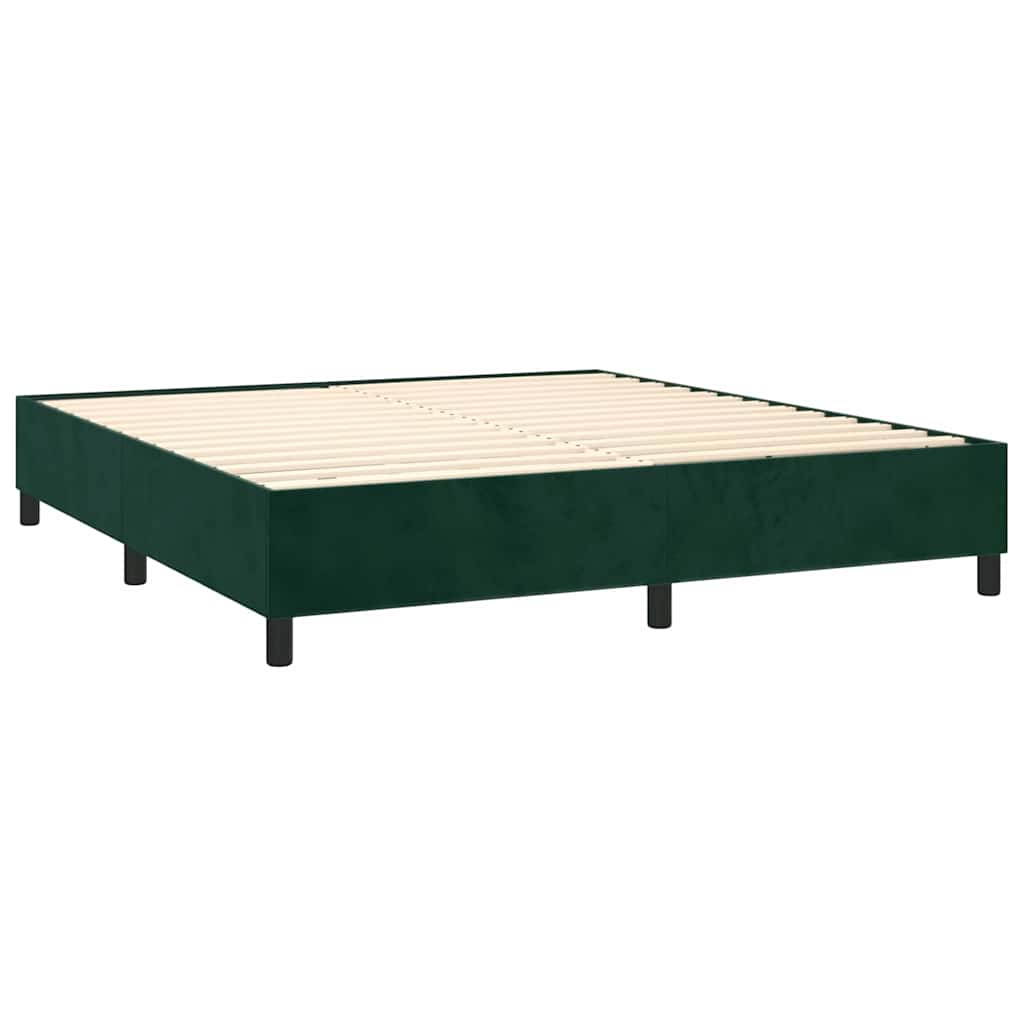vidaXL Κρεβάτι Boxspring με Στρώμα & LED Σκ. Πράσινο 160x200εκ Βελούδο