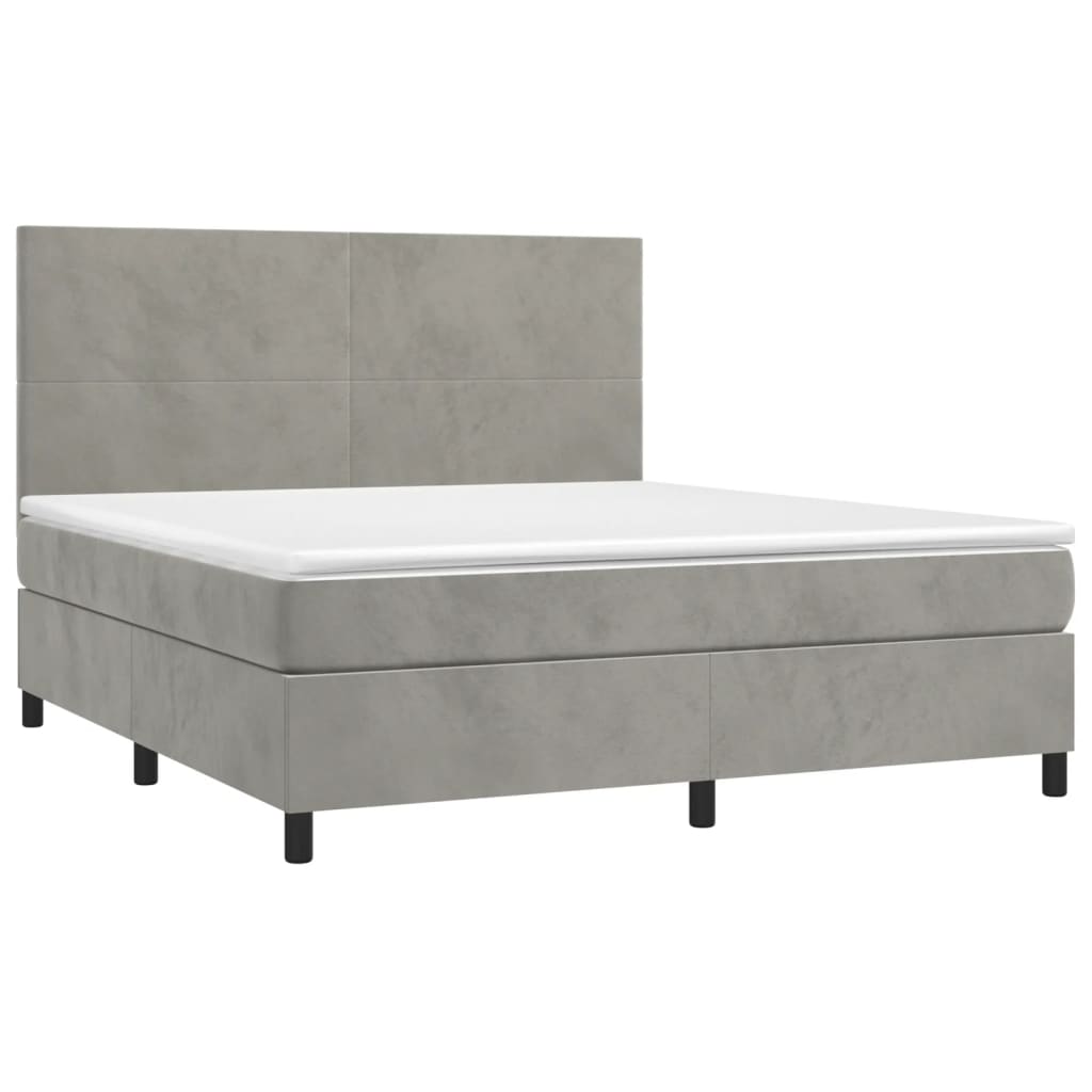 vidaXL Κρεβάτι Boxspring με Στρώμα & LED Αν.Γκρι 180x200 εκ. Βελούδινο