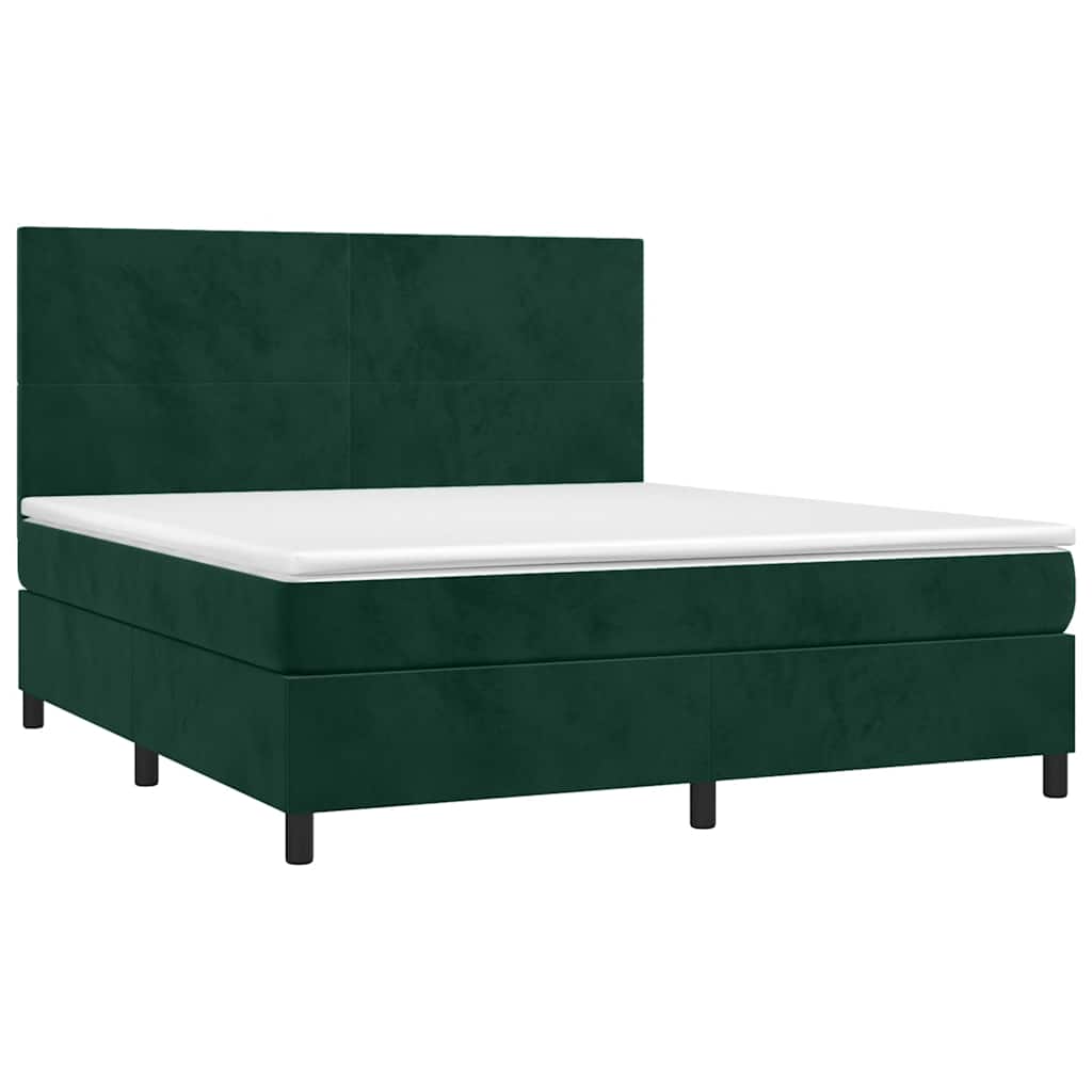 vidaXL Κρεβάτι Boxspring με Στρώμα & LED Σκ. Πράσινο 180x200εκ Βελούδο