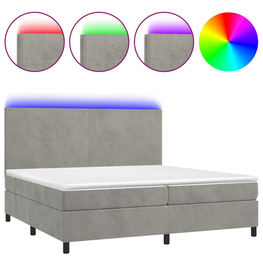vidaXL Κρεβάτι Boxspring με Στρώμα & LED Αν.Γκρι 200x200 εκ. Βελούδινο