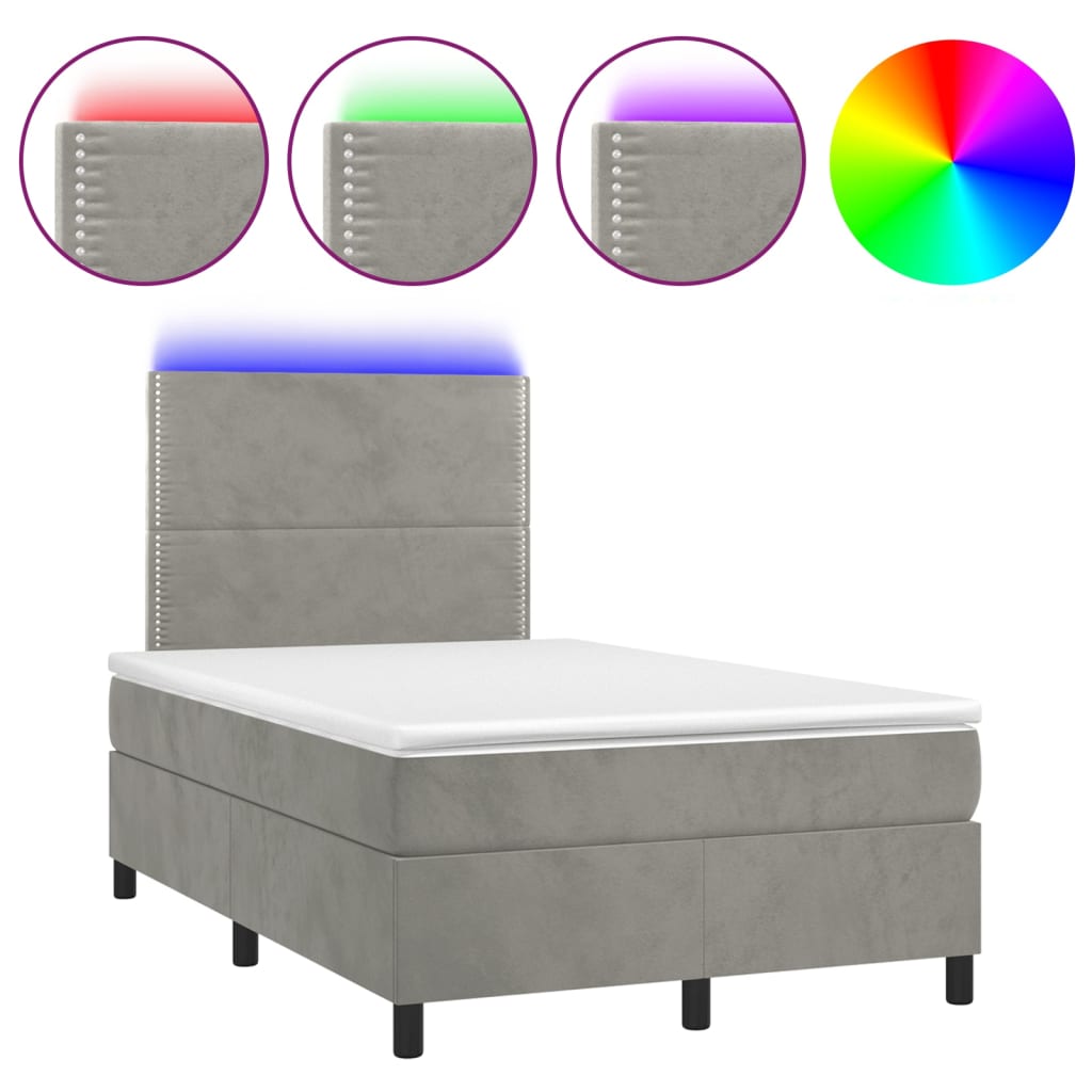 vidaXL Κρεβάτι Boxspring με Στρώμα & LED Αν.Γκρι 120x200 εκ. Βελούδινο