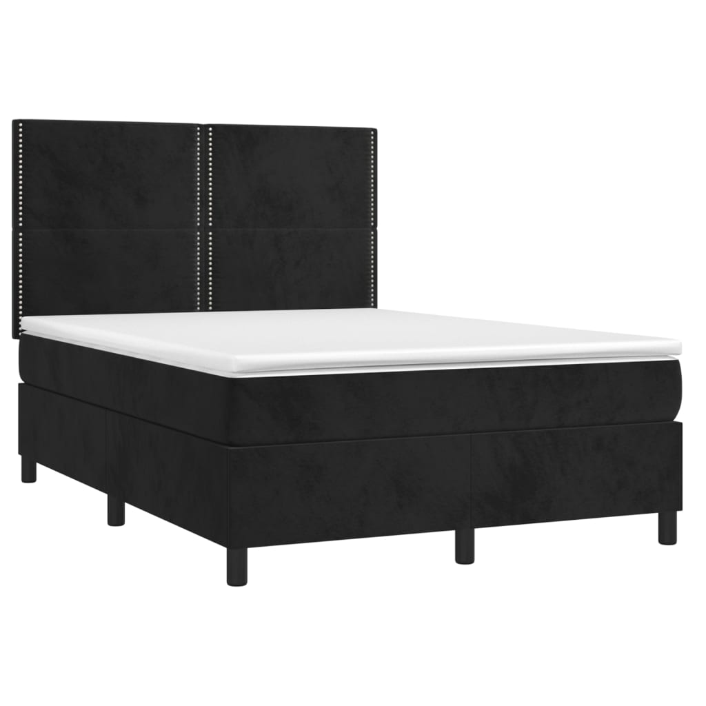vidaXL Κρεβάτι Boxspring με Στρώμα & LED Μαύρο 140x200 εκ. Βελούδινο