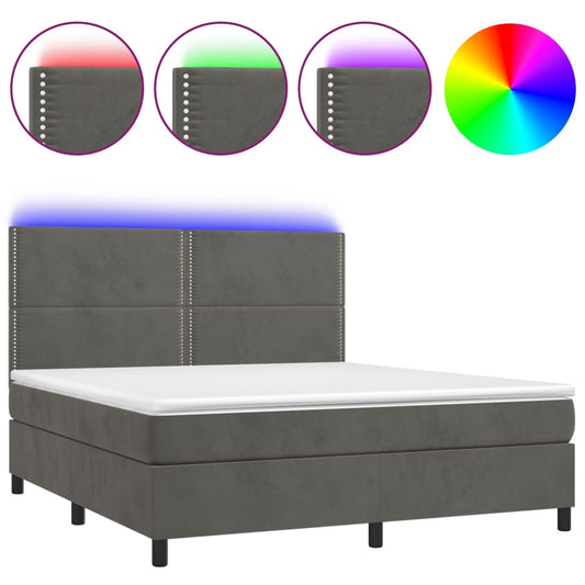 vidaXL Κρεβάτι Boxspring με Στρώμα & LED Σκ. Γκρι 160x200εκ. Βελούδινο