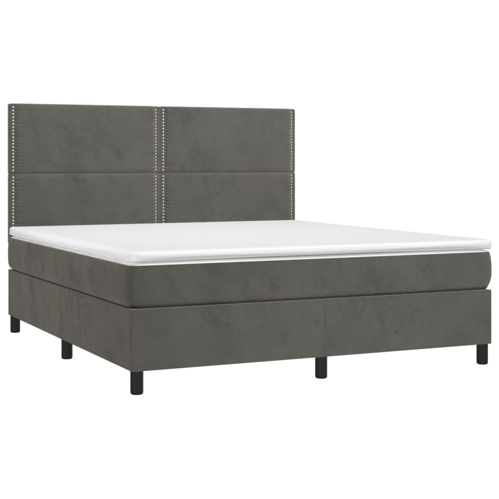 vidaXL Κρεβάτι Boxspring με Στρώμα & LED Σκ. Γκρι 160x200εκ. Βελούδινο