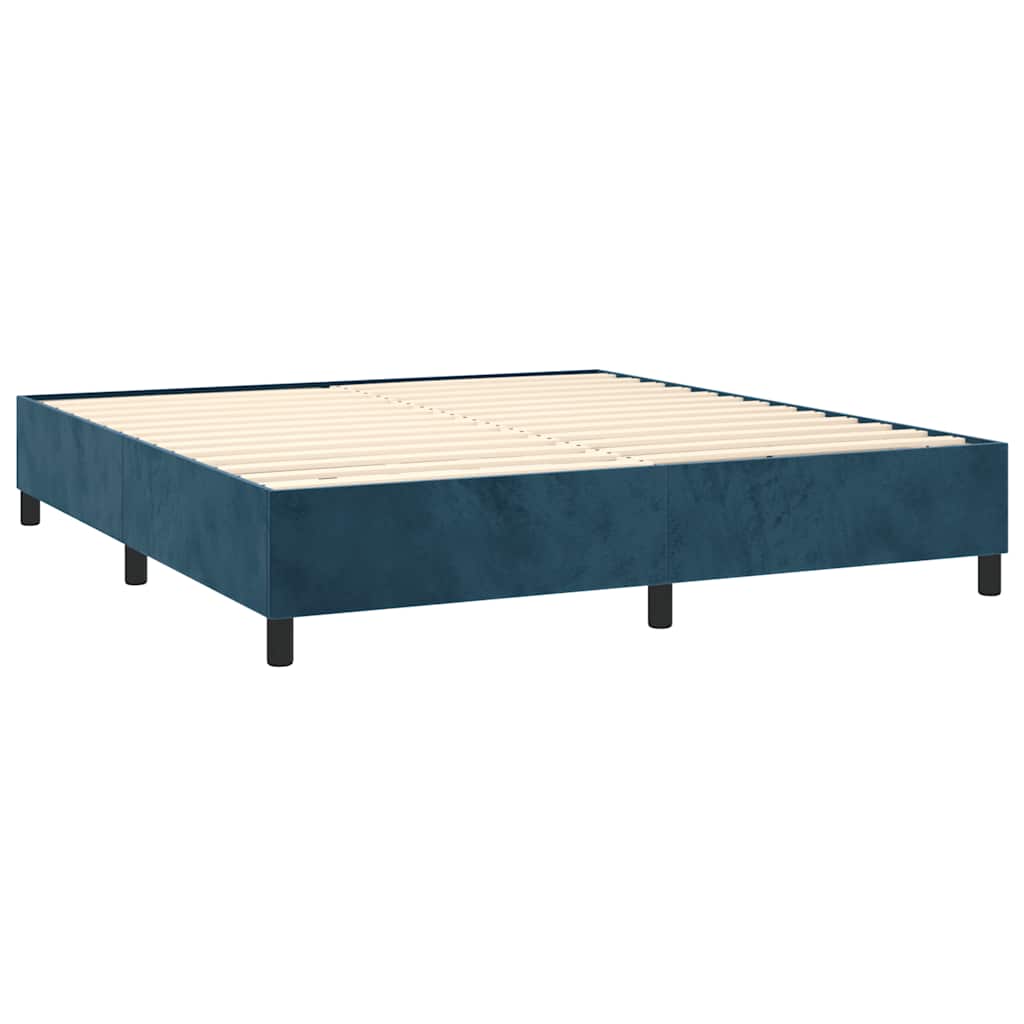 vidaXL Κρεβάτι Boxspring με Στρώμα & LED Σκ. Μπλε 160x200εκ. Βελούδινο