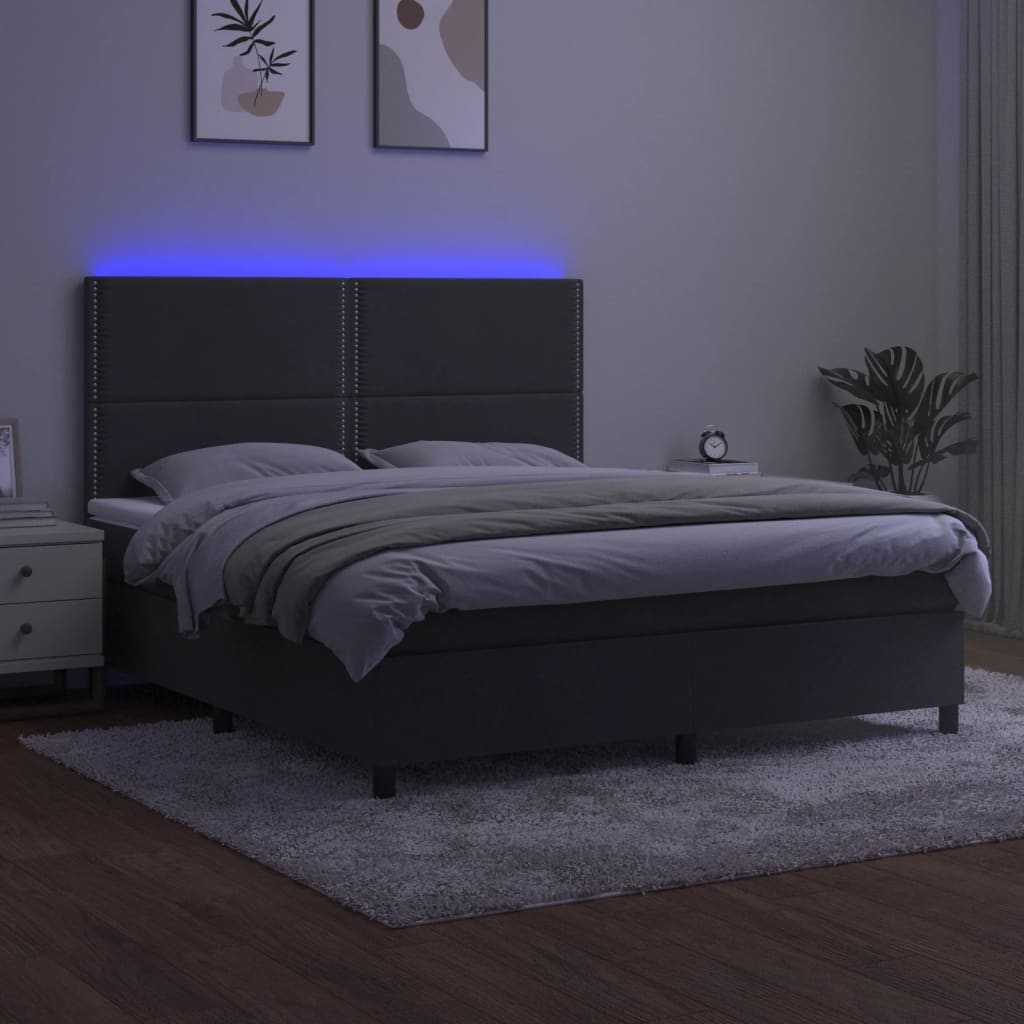 vidaXL Κρεβάτι Boxspring με Στρώμα & LED Σκ. Γκρι 180x200εκ. Βελούδινο