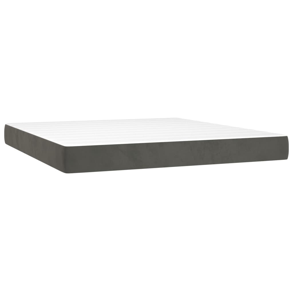 vidaXL Κρεβάτι Boxspring με Στρώμα & LED Σκ. Γκρι 180x200εκ. Βελούδινο