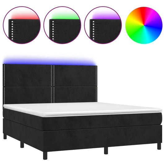 vidaXL Κρεβάτι Boxspring με Στρώμα & LED Μαύρο 180x200 εκ. Βελούδινο