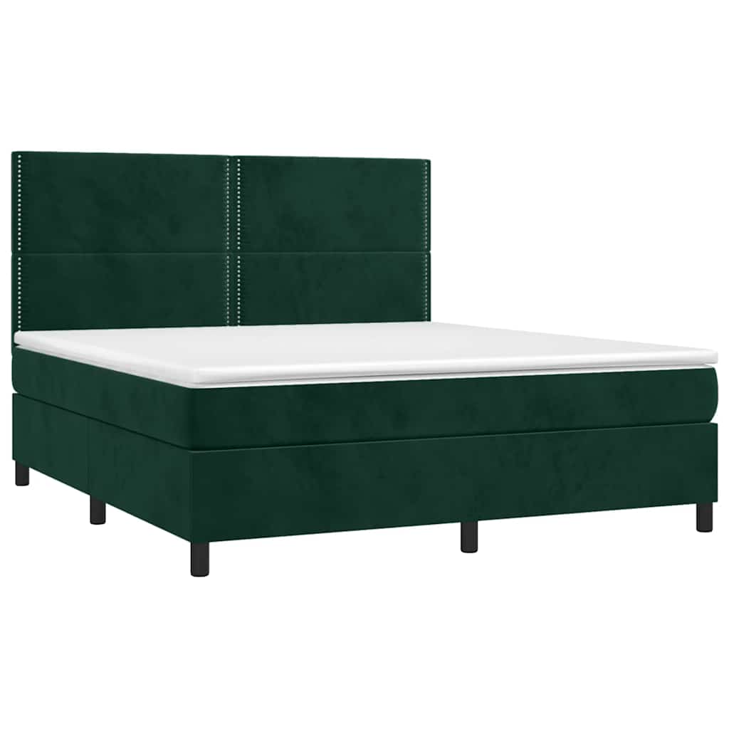 vidaXL Κρεβάτι Boxspring με Στρώμα & LED Σκ. Πράσινο 180x200εκ Βελούδο
