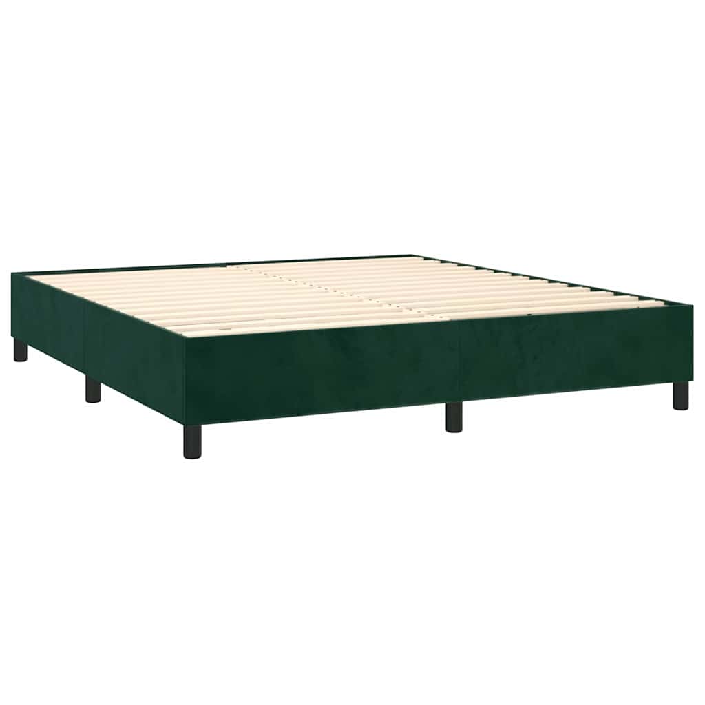 vidaXL Κρεβάτι Boxspring με Στρώμα & LED Σκ. Πράσινο 180x200εκ Βελούδο