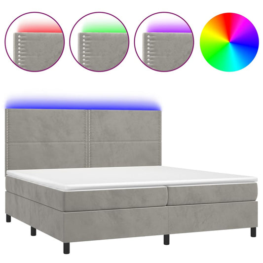vidaXL Κρεβάτι Boxspring με Στρώμα & LED Αν.Γκρι 200x200 εκ. Βελούδινο